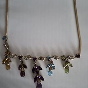 Ross-Simons 14K Gold Necklace with Diamonds and Multicolor Gemstone Clusters